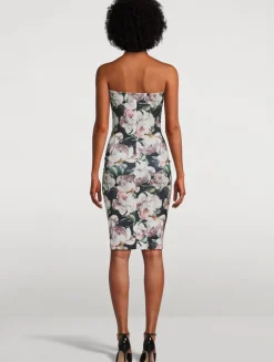 Strapless Shirred Dress In Floral Print