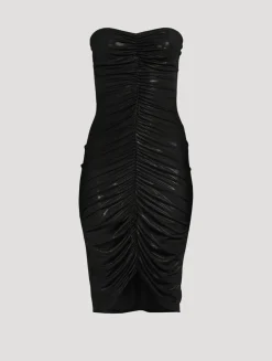 Strapless Shirred Midi Dress