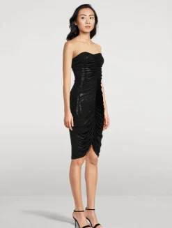 Strapless Shirred Midi Dress