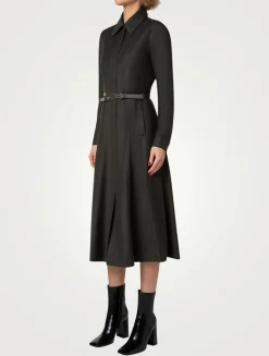 Stretch Wool Flannel Midi Dress