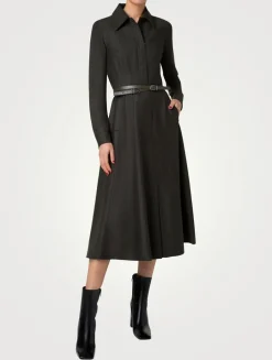 Stretch Wool Flannel Midi Dress