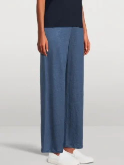 Stretch-Linen Wide Leg Pants