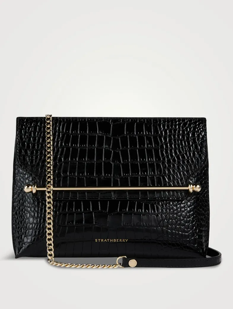 Stylist Croc-Embossed Leather Crossbody Bag