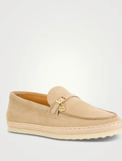 Suede And Raffia Loafers