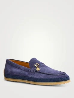 Suede And Raffia Loafers