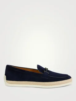 Suede Raffia Loafers