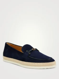 Suede Raffia Loafers