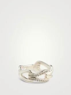Surf Link Ring With Pavé Diamonds