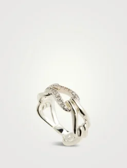 Surf Link Ring With Pavé Diamonds