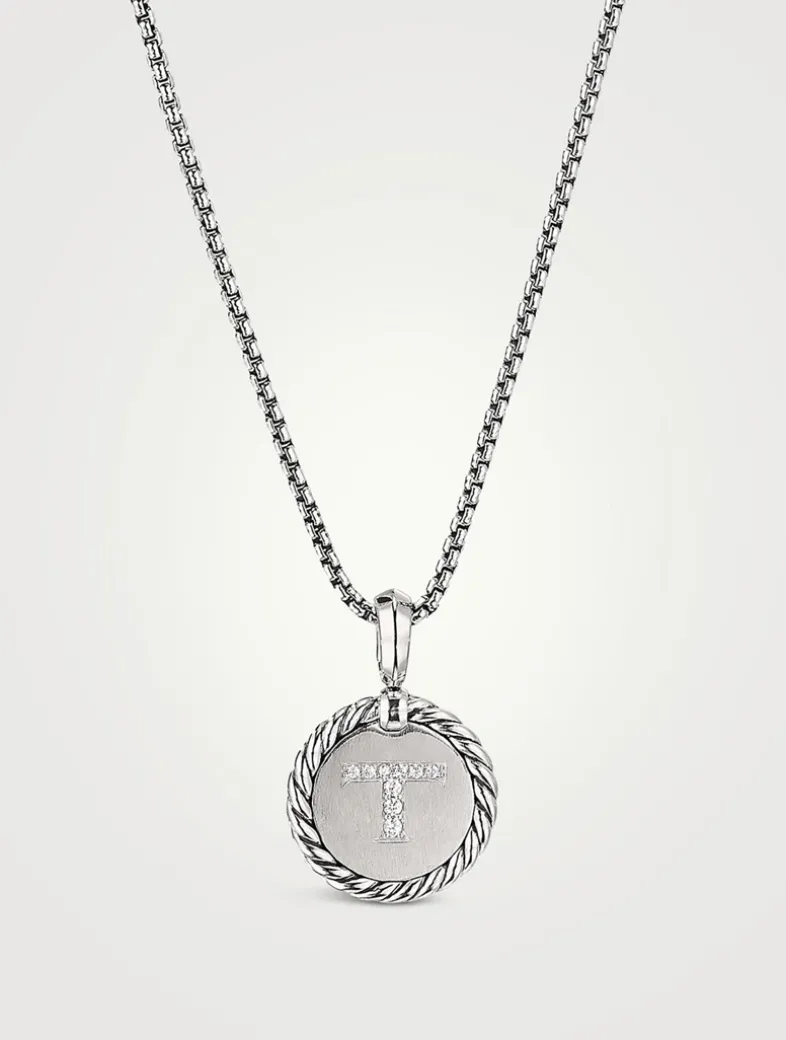T Initial Charm In Sterling Silver With Pavé Diamonds