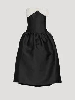 Taffeta Contrast-Bow Midi Dress