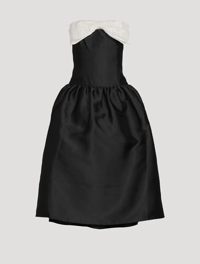 Taffeta Contrast-Bow Midi Dress