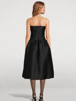 Taffeta Contrast-Bow Midi Dress