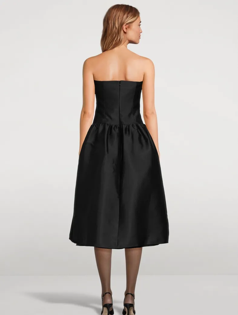 Taffeta Contrast-Bow Midi Dress