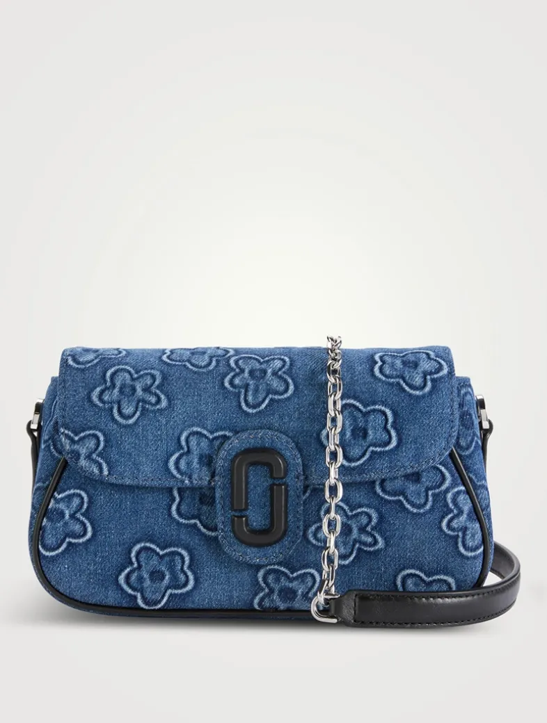 The Clover Puffy Denim Shoulder Bag In Floral Print
