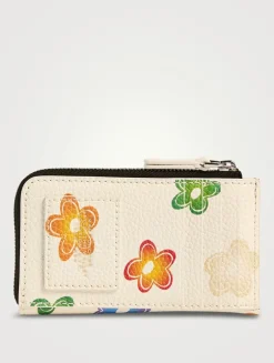 The Leather Zip-Top Wallet In Wild Daisy Print