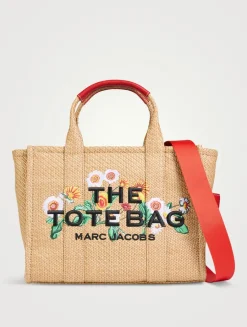 The Medium Daisy-Embroidered Raffia Tote Bag