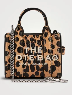 The Nano Leather Tote Bag Charm In Cheetah Print