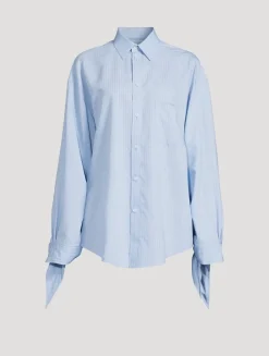 Tie-Cuff Shirt In Stripe Print