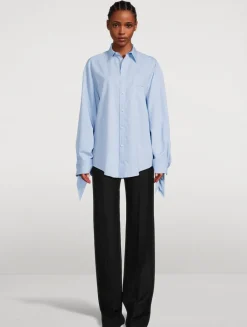 Tie-Cuff Shirt In Stripe Print