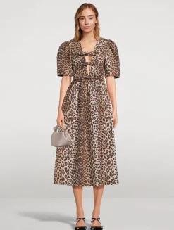 Tie-Front Midi Dress In Leopard Print