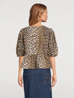 Tie-Front Poplin Blouse In Leopard Print