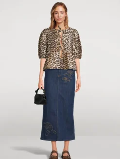 Tie-Front Poplin Blouse In Leopard Print