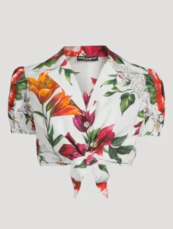 Tie-Front Poplin Shirt In Floral Print