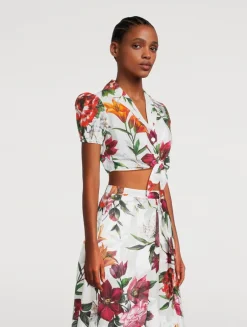 Tie-Front Poplin Shirt In Floral Print