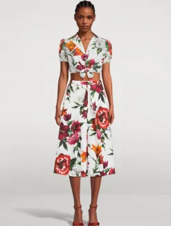 Tie-Front Poplin Shirt In Floral Print