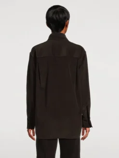 Tie-Neck Corduroy Shirt