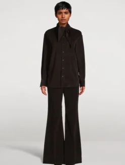 Tie-Neck Corduroy Shirt