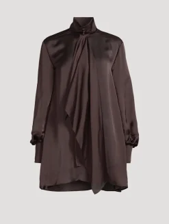 Tie-Neck Satin Shirt Dress