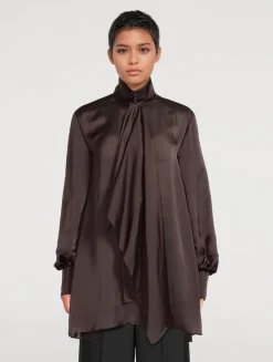 Tie-Neck Satin Shirt Dress