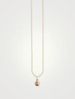 Tiny 14K Gold Ladybug Charm Necklace With Ruby And Diamonds