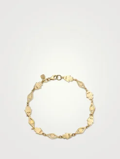 Tiny 14K Gold Pure Hamsa And Evil Eye Link Bracelet