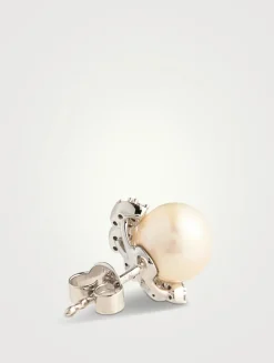 Trend 18K Gold Freshwater Pearl And Diamond Flutter Stud Earrings