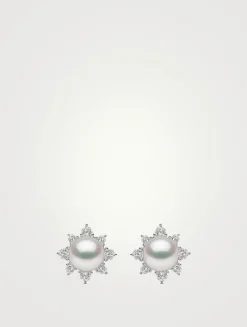 Trend 18K White Gold Freshwater Pearl And Diamond Star Stud Earrings