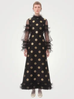 Tulle-Trimmed Jacquard Plusdepois Dress