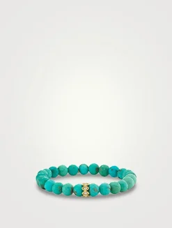 Turquoise Beaded Bracelet With 14K Gold Diamond Evil Eye Charm