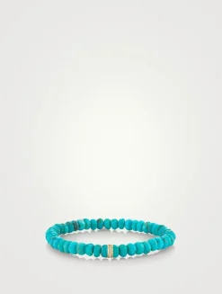 Turquoise Beaded Bracelet With 14K Gold Scallop Rondelle