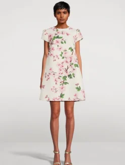 Tweed Shift Dress In Cherry Blossom Print