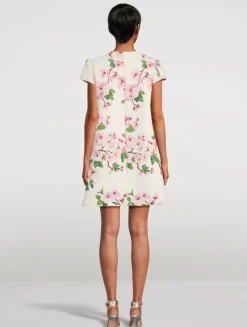Tweed Shift Dress In Cherry Blossom Print