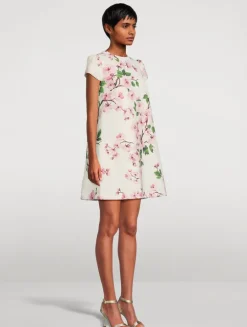 Tweed Shift Dress In Cherry Blossom Print