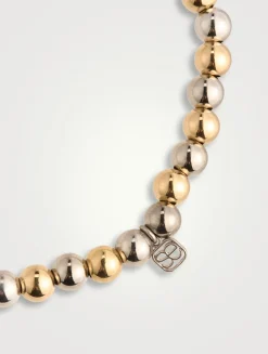 Two-Tone Gold Beaded Bracelet With 14K Gold Diamond Rondelle