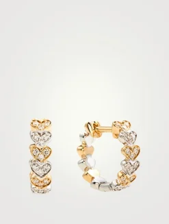 Two-Tone 14K Gold Heart Huggie Hoop Earrings With Diamonds