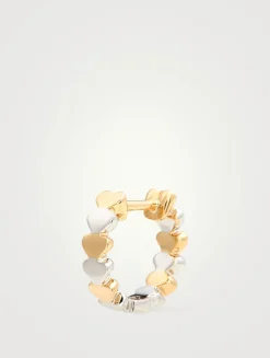 Two-Tone 14K Gold Heart Huggie Hoop Earrings With Diamonds