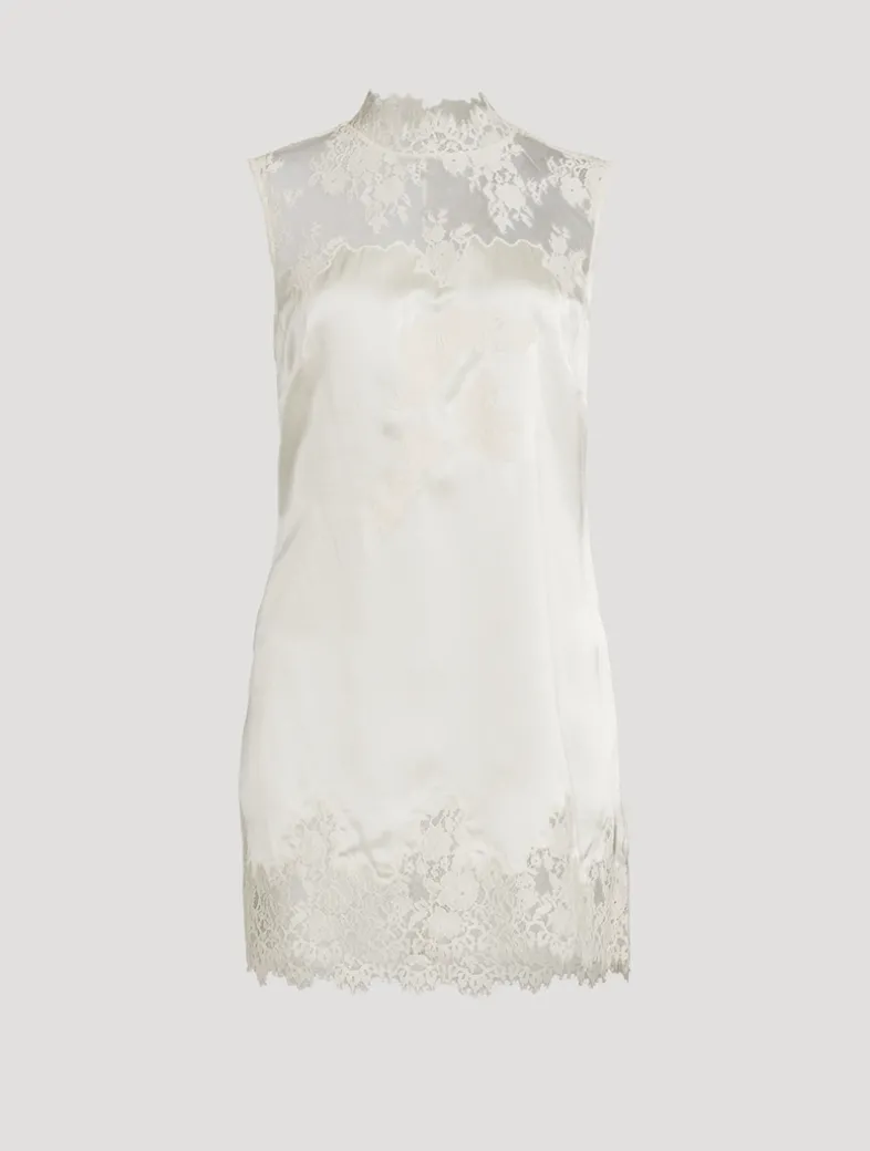 Valeria Lace-Trimmed Silk Mini Dress