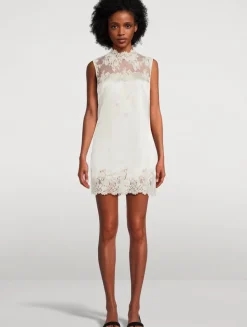 Valeria Lace-Trimmed Silk Mini Dress
