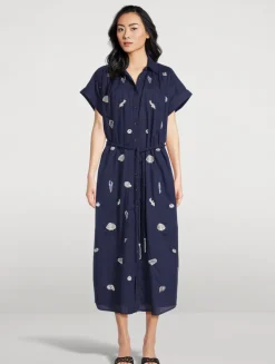 Valerie Caftan With Embroidered Seashells And Corals